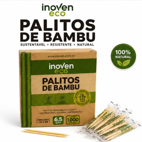 Palitos De Bambu Inoven Eco 6,5cm 1000 Unidades Embalados Individual Biodegradáveis
