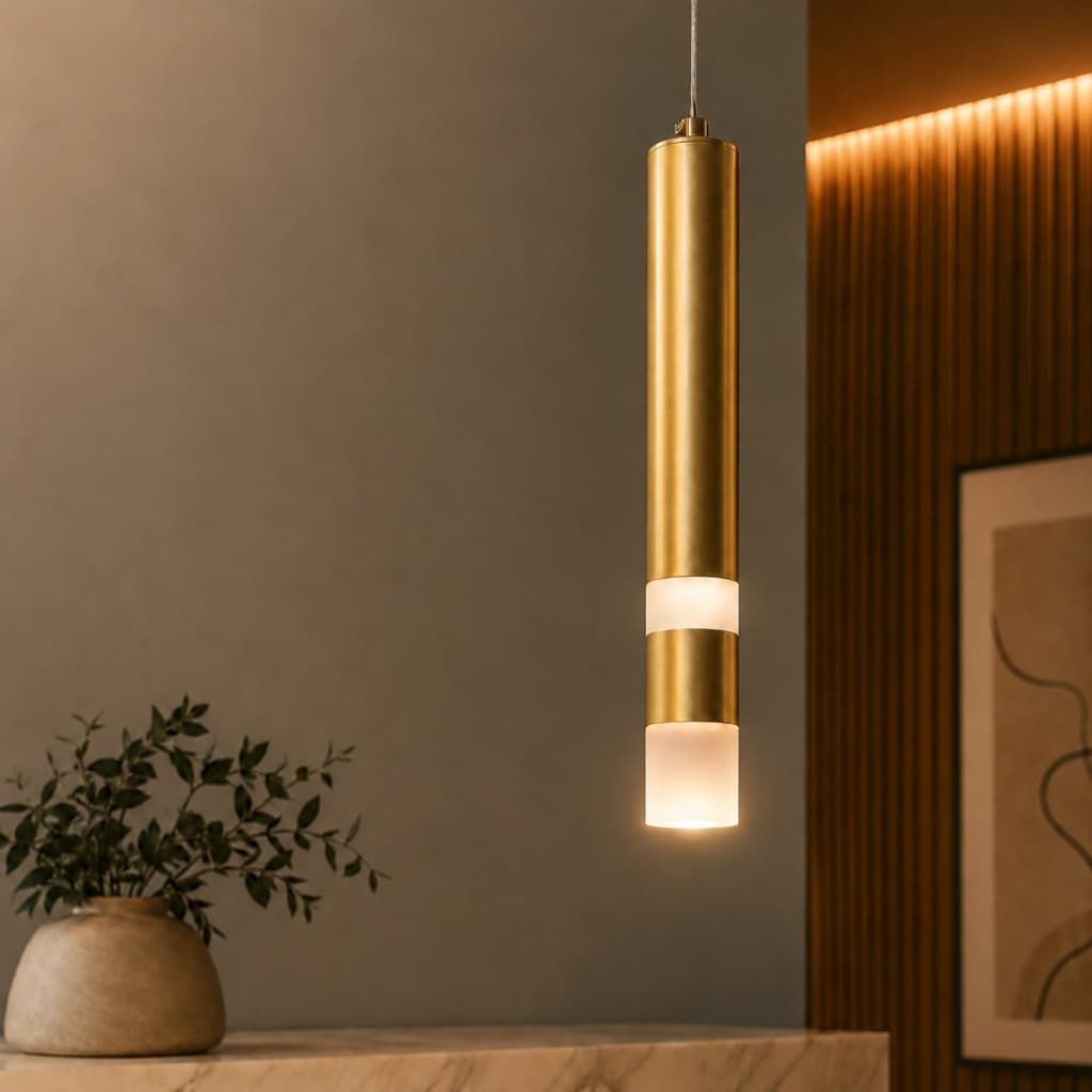 Lustre Pendente LED Dourado para Sala de Jantar Bancada Ilha Gourmet Quarto Escritorio 7W Bivolt Luz Quente Lumiville