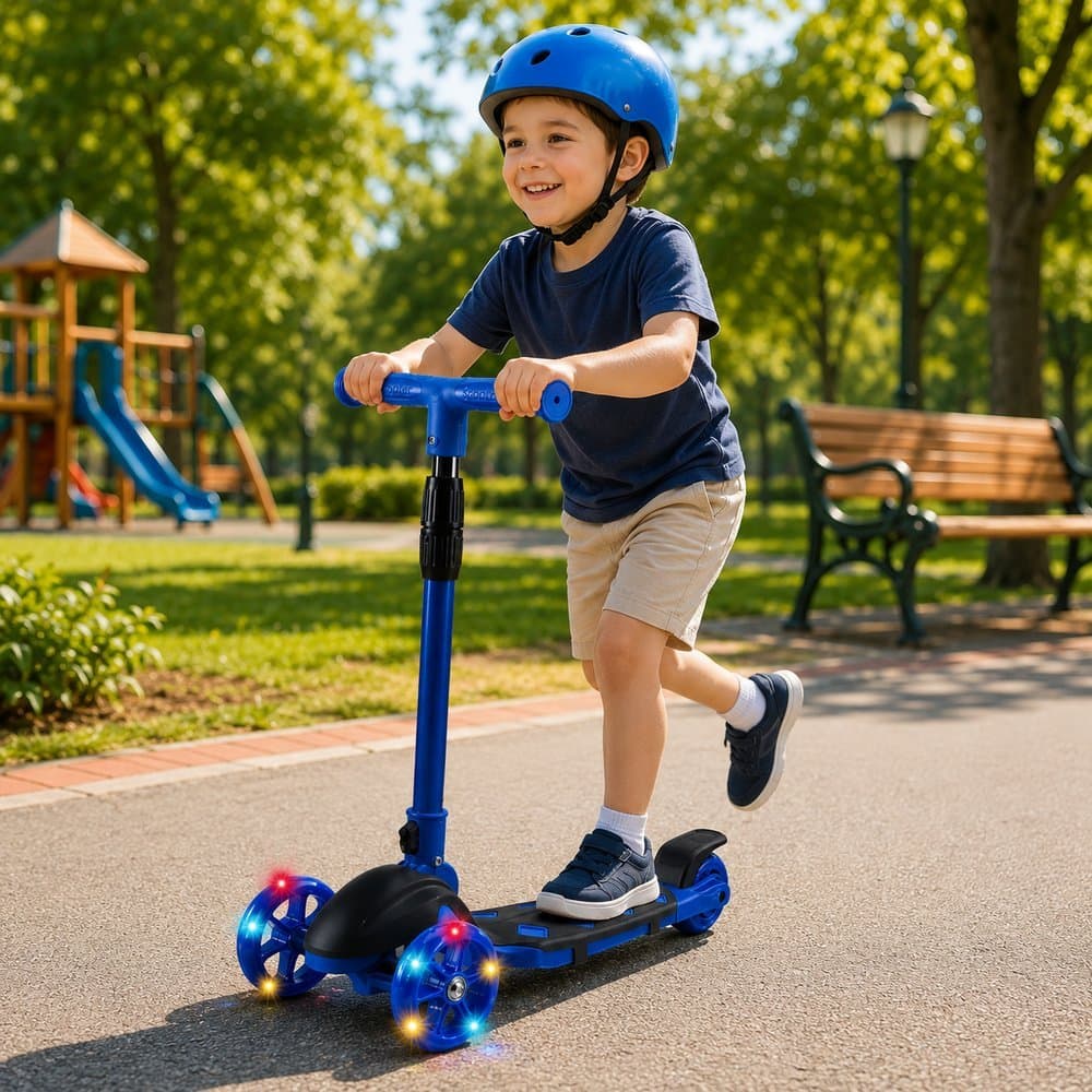 Patinete 3 Rodas Infantil Com Luzes Led Azul Radical Oferta