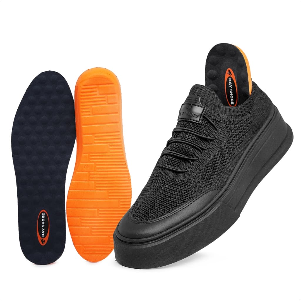 Tênis Casual masculino Masculino Cadarço Elástico Sapatênis Meia Knit Couro Sintético Tecido