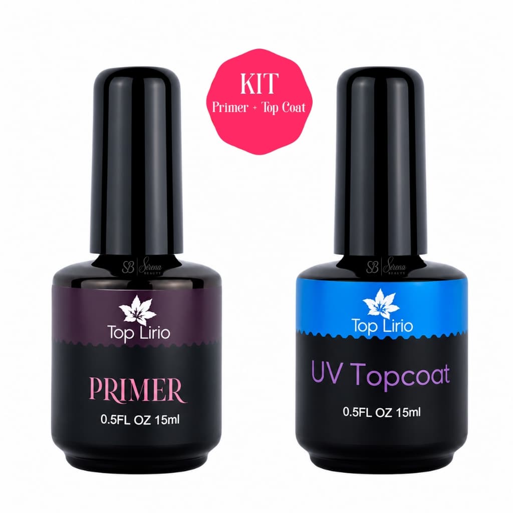 Kit Primer + Top Coat Top Lirió Preparadores Alongamento Secagem Rápida Unhas Finalizador