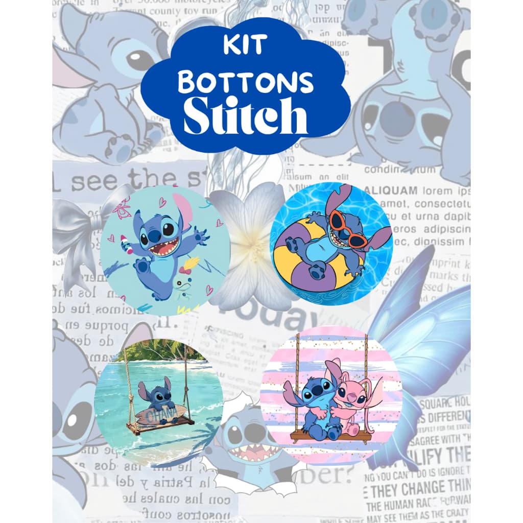 Kit 4 Bottons Stitch Lilo E Stitch Broche Infantil Mochila Estojo Roupa Colecionável Geek Personalizado