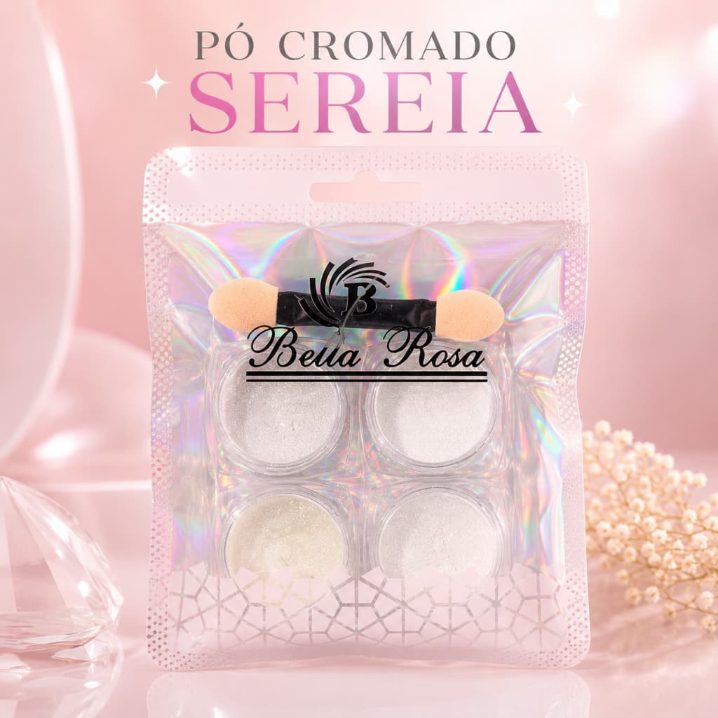 Pó Cromado Sereia para Unhas Nail Art Efeito Aurora Perolado Espelhado Pigmento