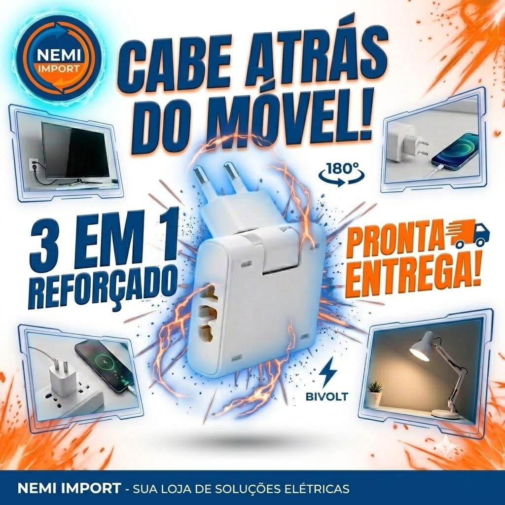Adaptador De Tomada Benjamin Articulado Multiplo Flexivel