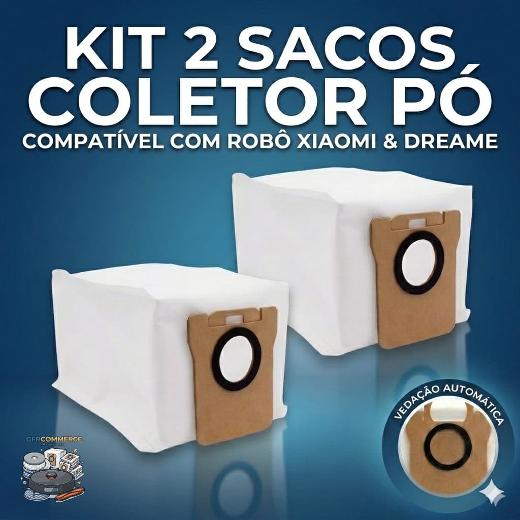 Kit 2 Sacos Coletor de Pó compatível com Robô Aspirador Xiaomi H40 H50 Vacuum 5 S10+ S20+ X10 X20 X10+ X20+ Pro Max Plus