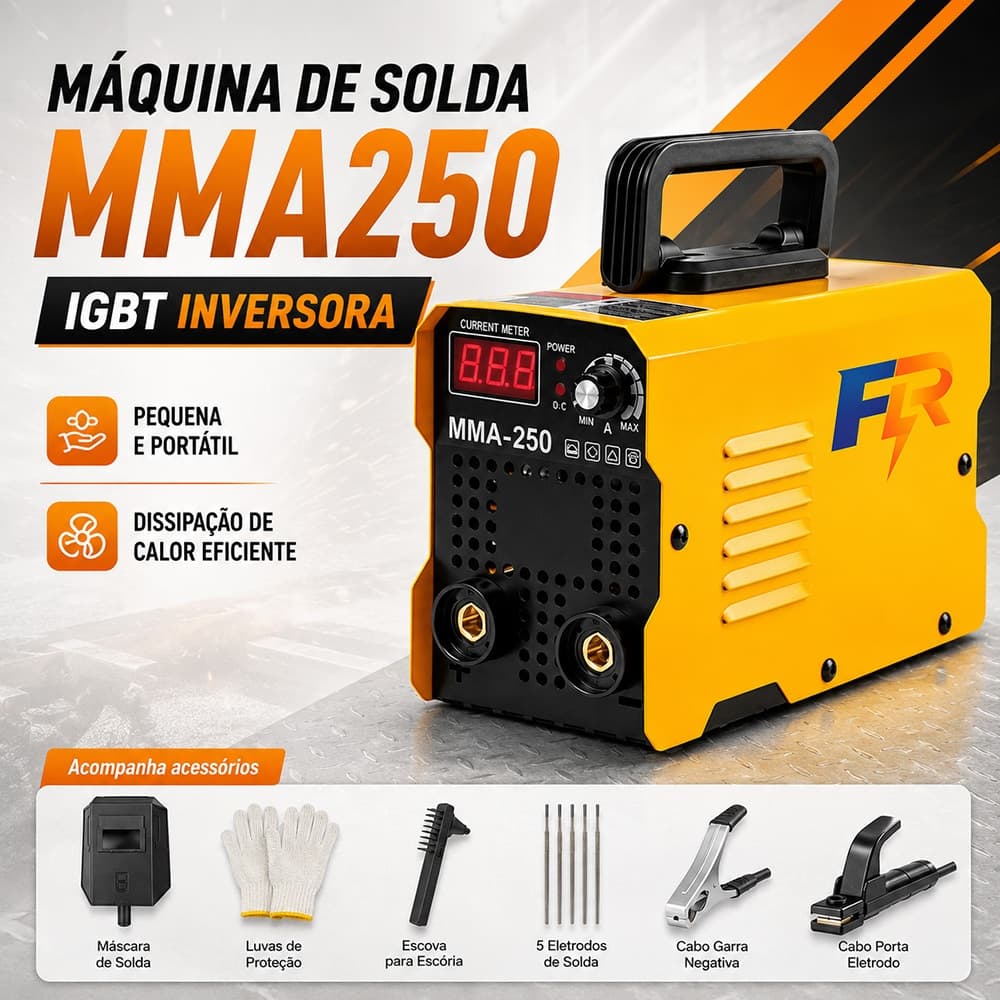 Máquina de Solda Inversora MMA 250A IGBT Portátil 110V ou 220V com Display Digital e Kit Completo