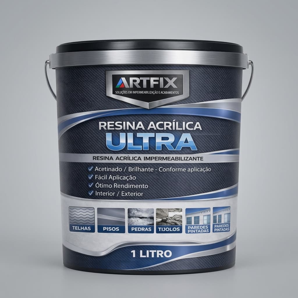 Kit Resina Acrílica 1L Impermeável Incolor Brilhante a Base Água