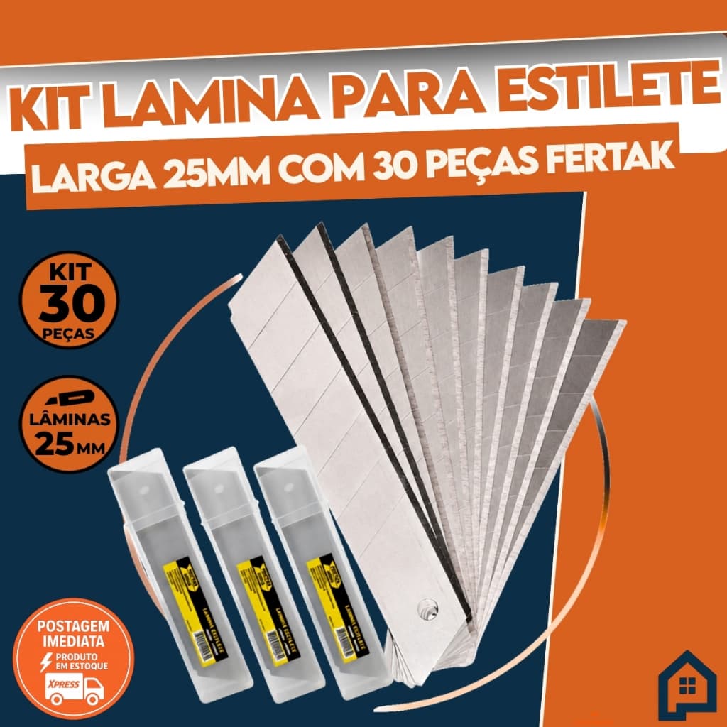Kit Jogo Lamina Para Estilete Larga 25mm Com 30 Peças Fertak 4208
