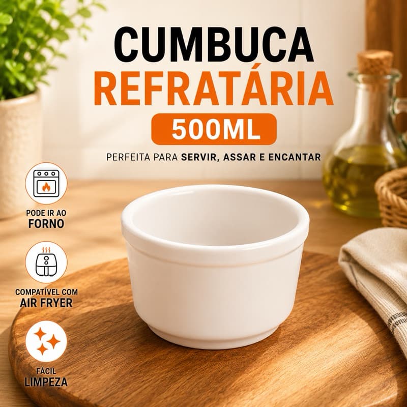 Cumbuca Bowl Tigela 500mL Porcelana Refrataria Branca Forno e Mesa ideal para caldo sopa e sobremesa