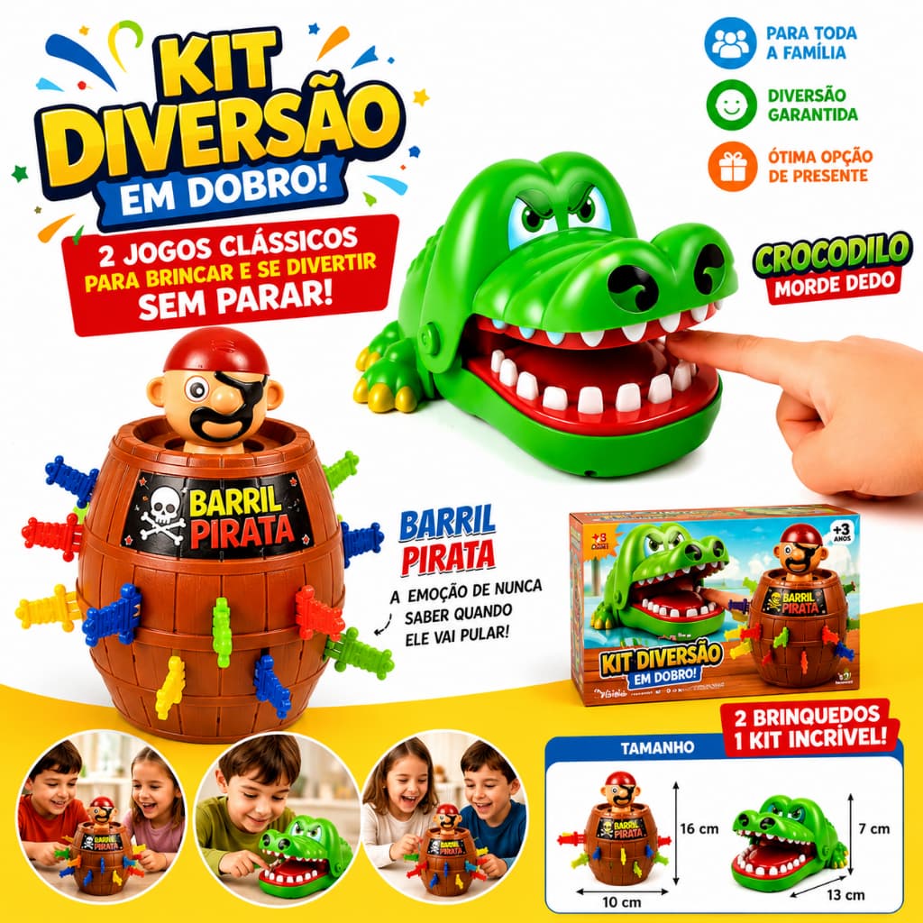 Jogo Jacaré Morde Dedo e Barril Pula Pirata Jogos de Tabuleiro Mesa Infantil Brinquedos Educativo
