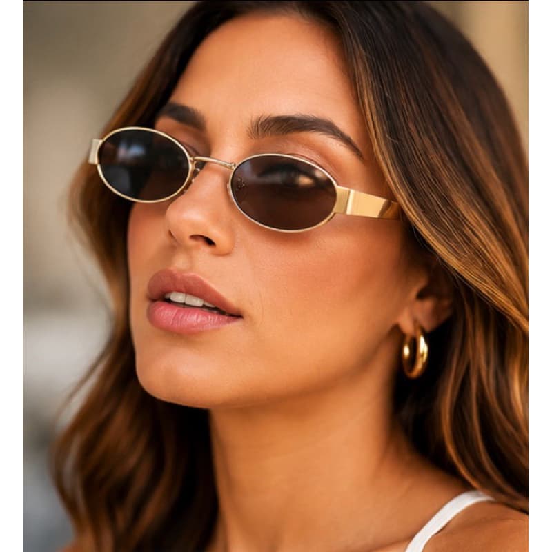 Óculos de Sol Oval Premium Retrô UV400 Unissex Metal Luxo Vintage Fashion