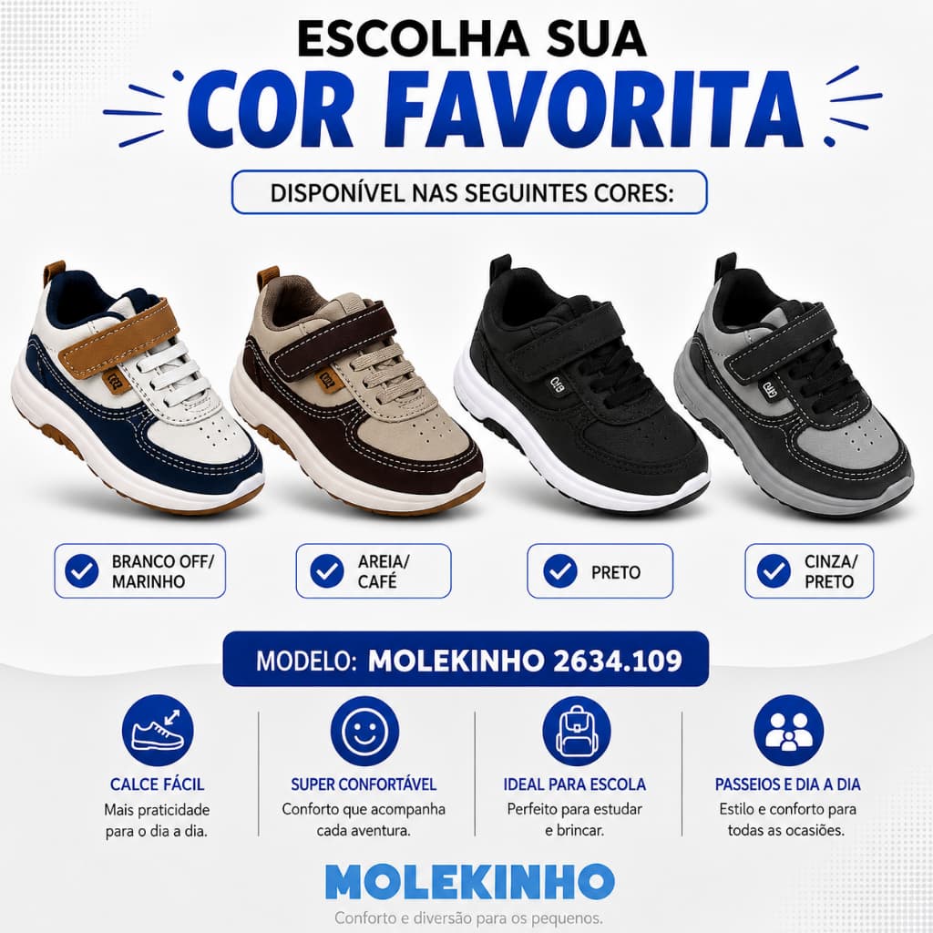 Tênis Infantil Molekinho Confortável Casual Calce Fácil 2634.109