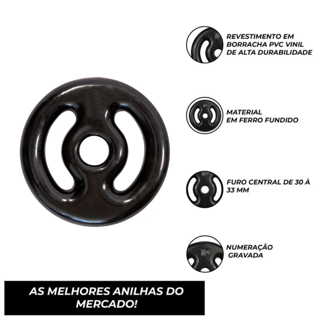 Kit 4 Anilhas Emborrachadas em PVC 2 Anilha De 1kg E 2 Anilha De 2kg Ideal para Treino em Casa e Academia