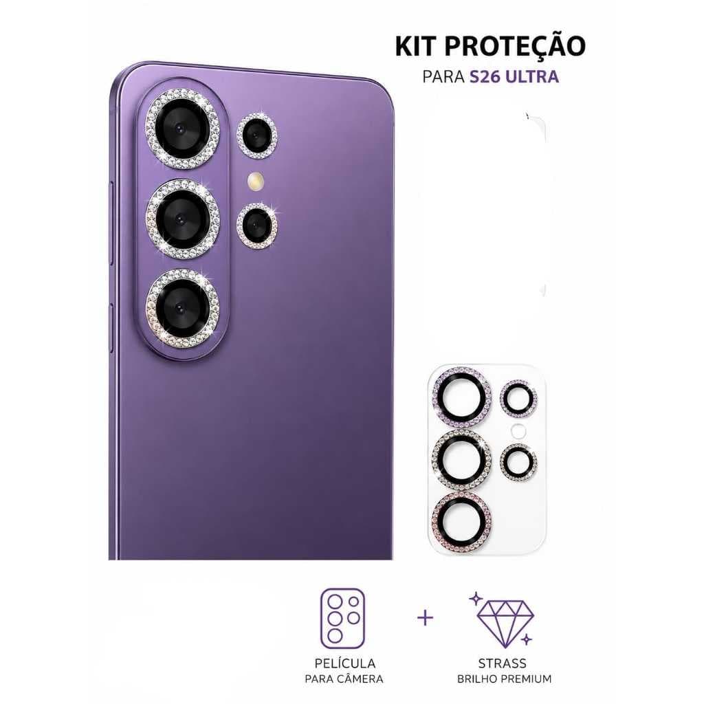 Película Strass Brilho Luxo da Câmera Para Galaxy S26 Ultra