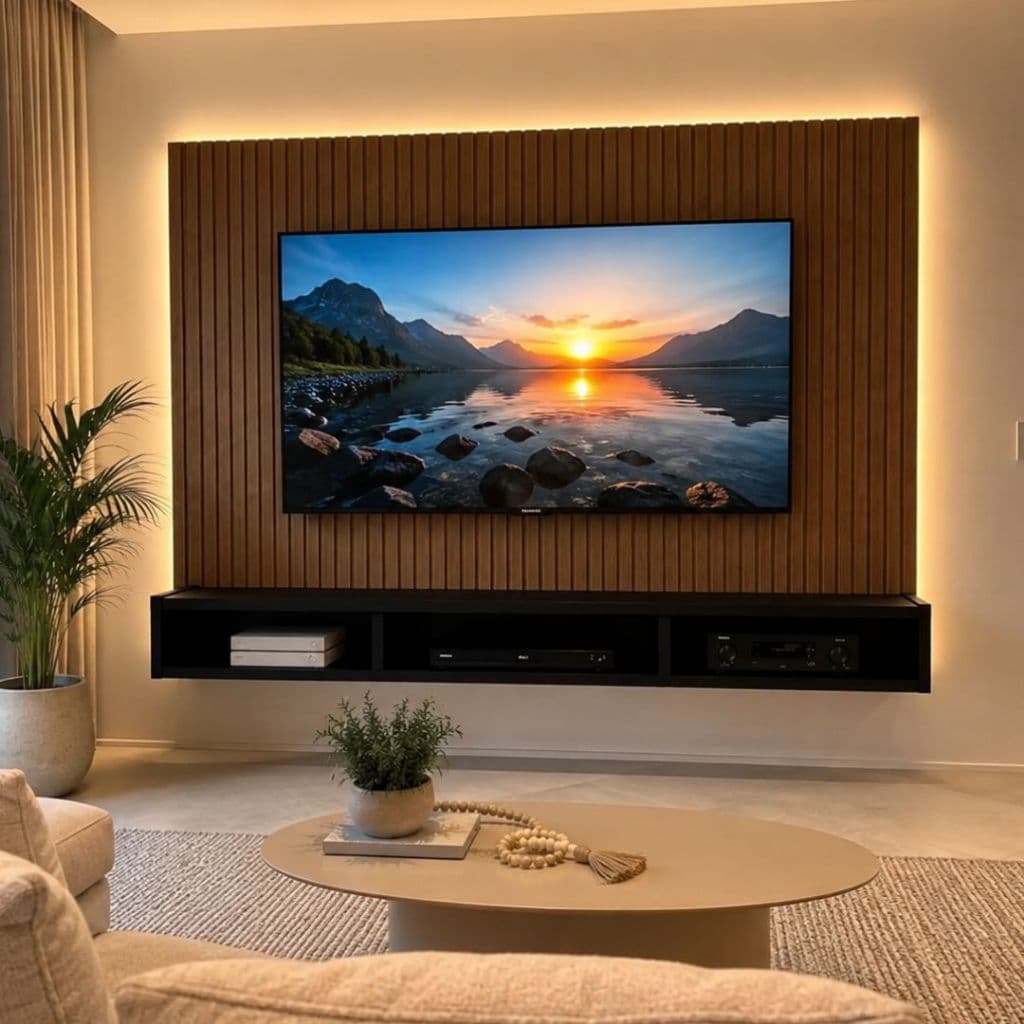 Rack Suspenso para TV até 60 Polegadas Painel Decorativo c/ Nicho Prateleira Sala Quarto MDP Premium