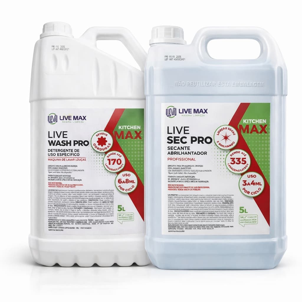 KIT Detergente e Secante Máquina Lava Louças 5L Cozinha Industrial  Live Wash Pro e Sec Pro Live Max
