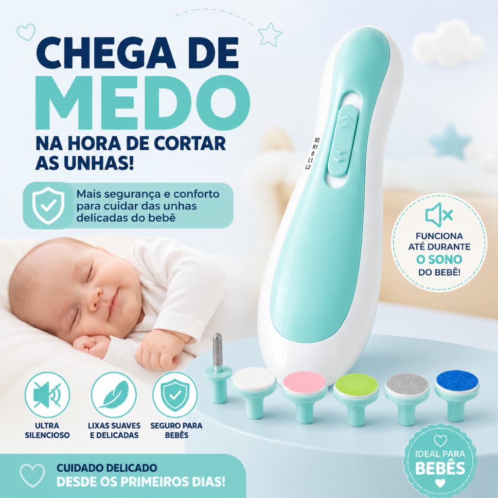 Aparador de Unhas Elétrico Infantil Lixa para Bebê Silenciosa Segura Recém-Nascido Kit Manicure Portátil