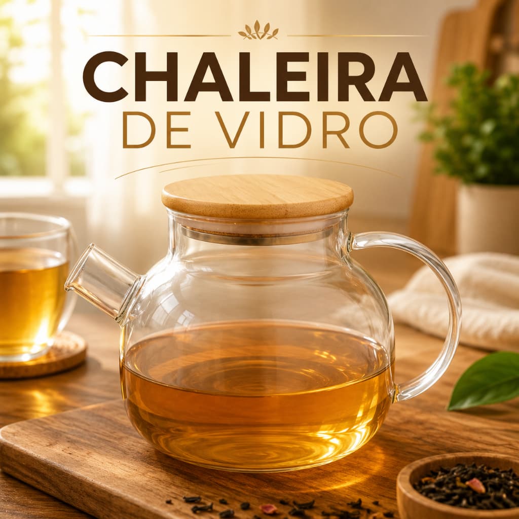 Chaleira de Vidro 1 Litro com Tampa de Bambu Bule para Chá Café e Sucos