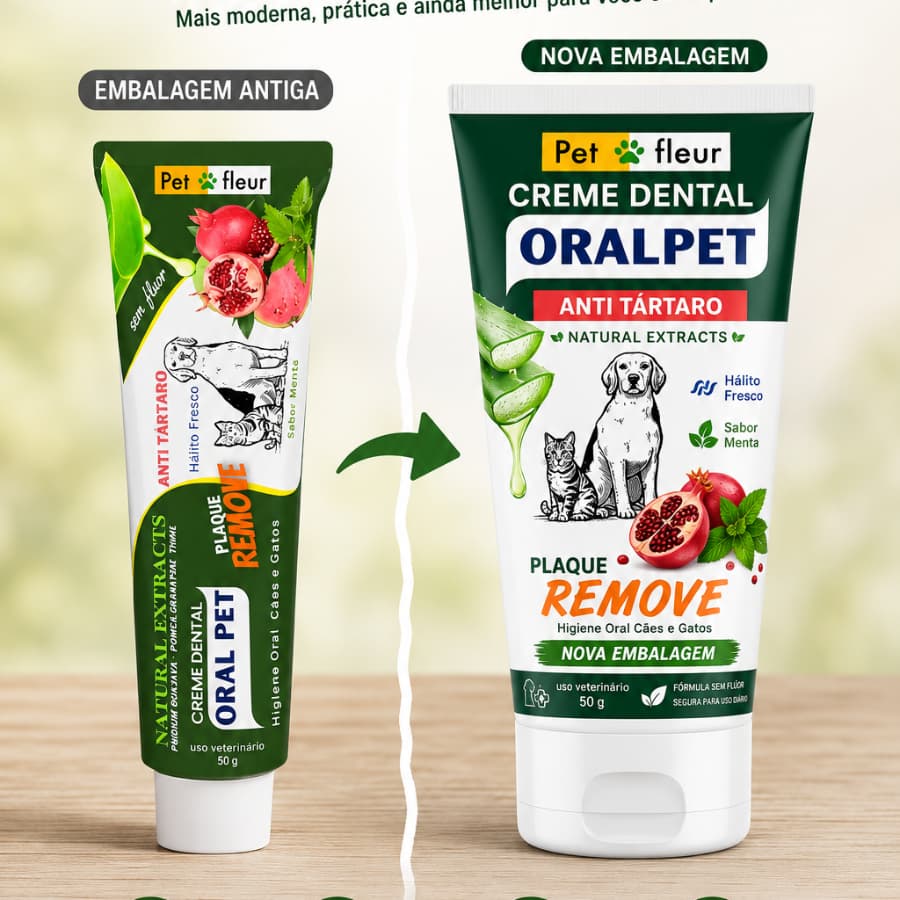 Creme Dental PET Enzimático 100% Natural Petfleur - Anti-Tártaro e Cáries para Cães e Gatos