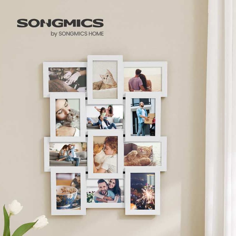 SONGMICS Kit 12 Molduras Quadros Porta-Retratos Múltiplos Para Parede, 10x15 cm Com vidro e fundo