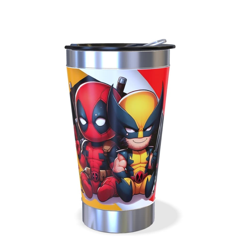 Copo Térmico 473ml em Aço Inox Personalizado de Personagens com Tampa e Isolamento para Bebidas Quentes e Frias