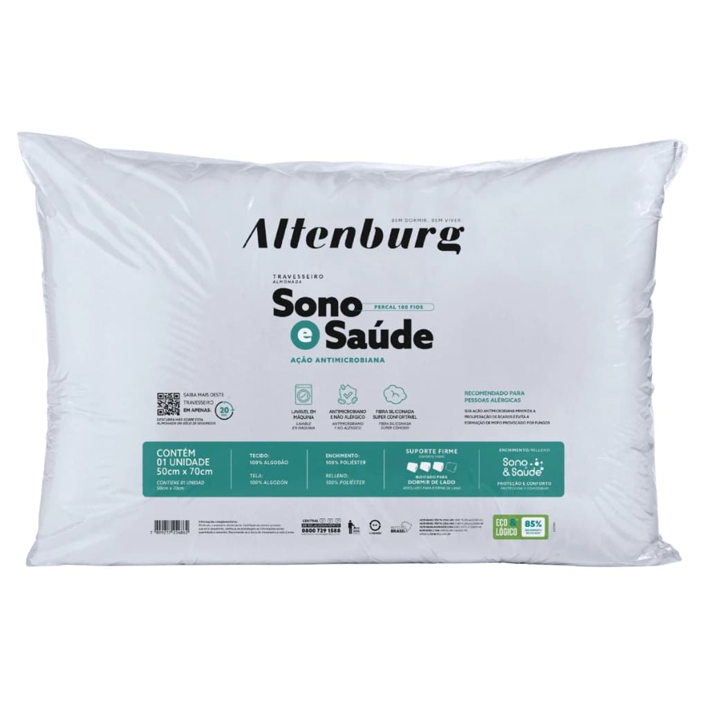 Travesseiro Sono E Saúde Altenburg Suporte Firme 100% Algodão Antialérgico Lavável 50cm x 70cm