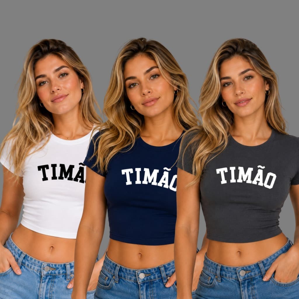 Kit 3 Baby Tee Blusinha Feminina Futebol TIMÃO Time Brasileiro Qualidade Premium ENVIO IMEDIATO