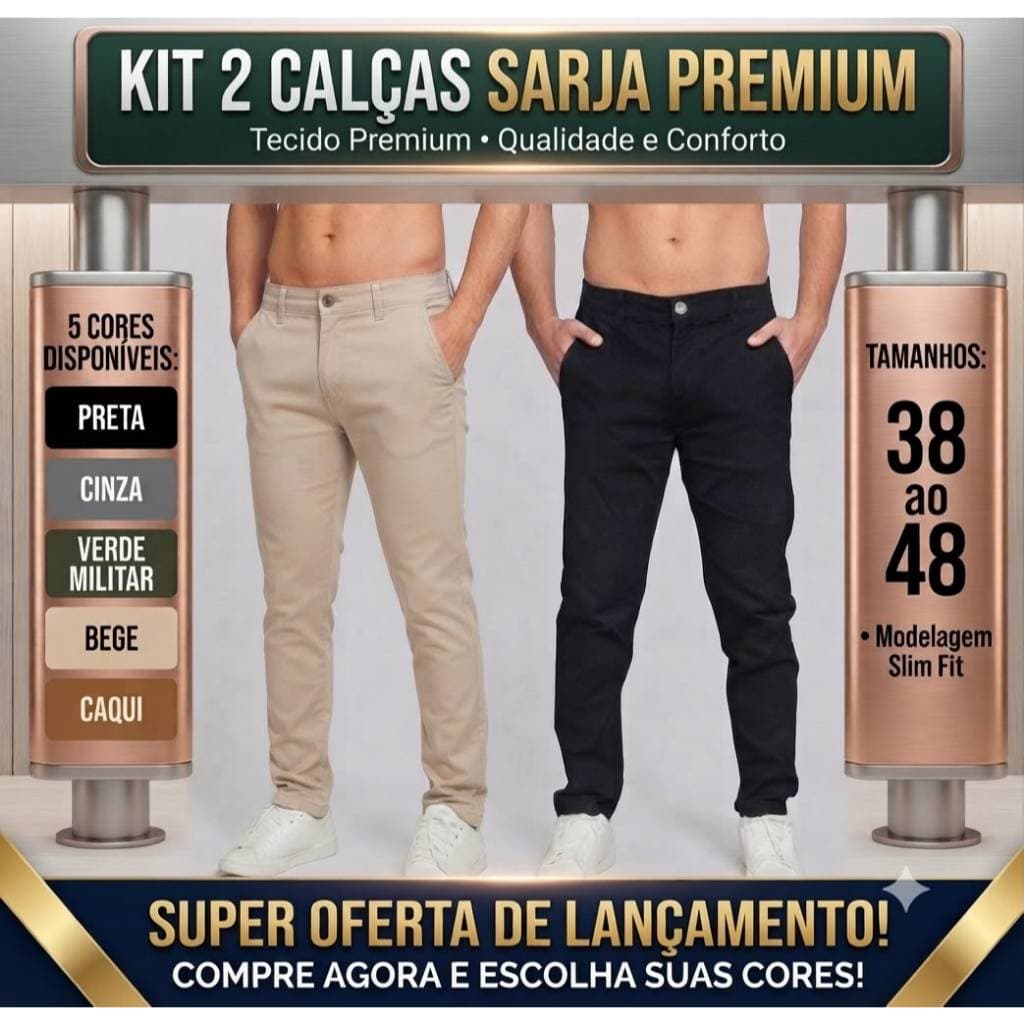 Kit 2 Calças Sarja Masculina Básica Elegante e Moderno ENVIO SUPER RÁPIDO