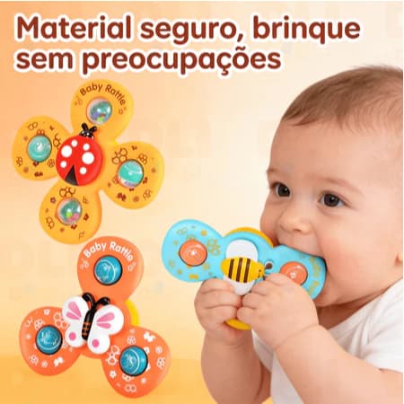 Kit 3 Brinquedo Infantil Chocalho Giratório Spinner Com Ventosa Brinquedos para bebê Banho