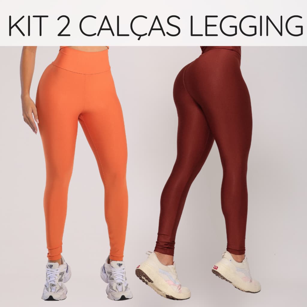 Kit 2 Calças Legging Cintura Alta Zero Transparência Feminina Modeladora Fitness Treino Malhar Corrida Yoga