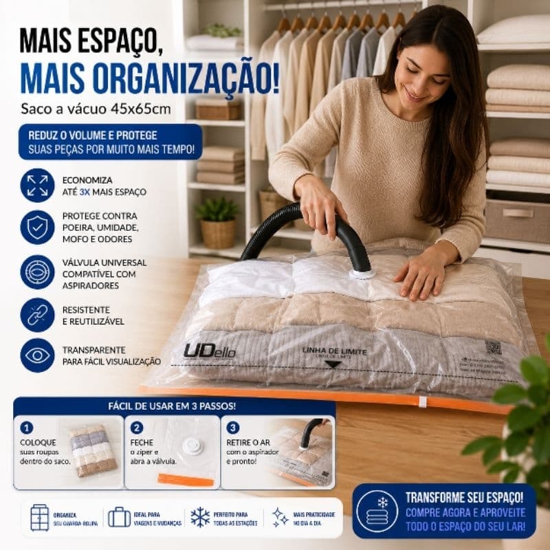 Vac Bag Médio 45x65cm Organizador a Vácuo Para Roupas e Cobertores Economia de Espaço