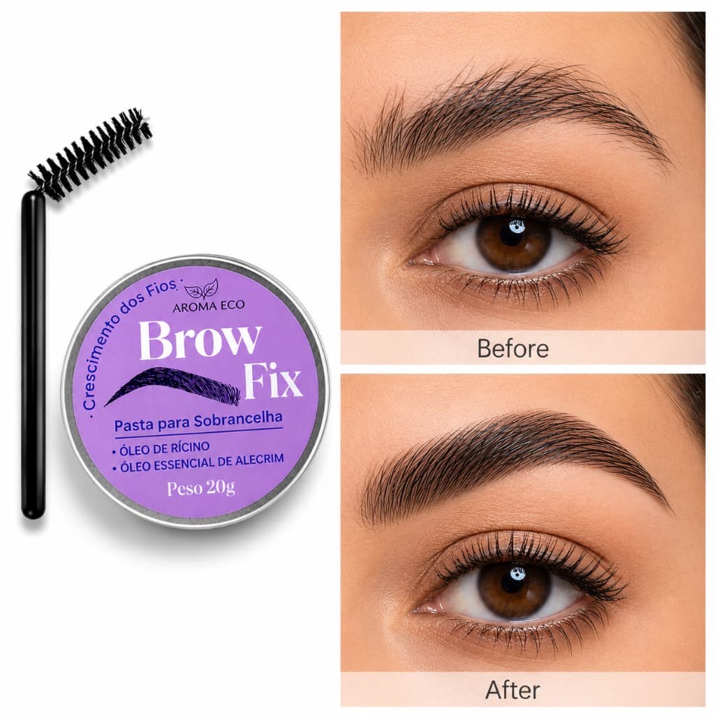 Gel para Sobrancelhas Brow Fix com Óleo de Rícino e Óleo essencial de Alecrim - Pincel Grátis