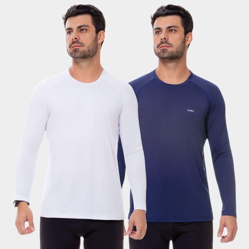 Kit 2 Camisa Camiseta Proteção Solar Térmica Manga Longa Masculina Uv Esporte Academia Treino Frio