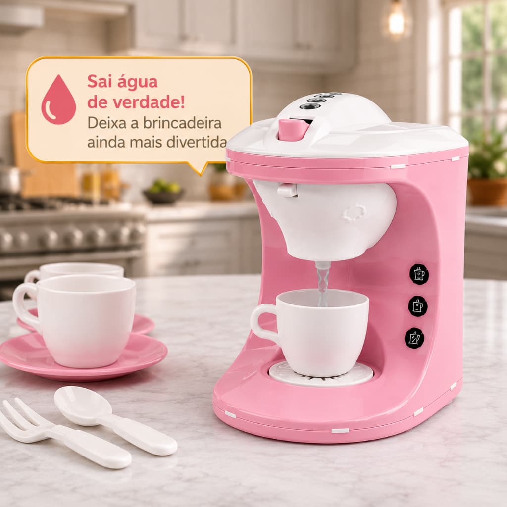 Cafeteira de Brinquedo Infantil Le Chef Usual Sai Água de Verdade Cozinha Faz de Conta Educativo