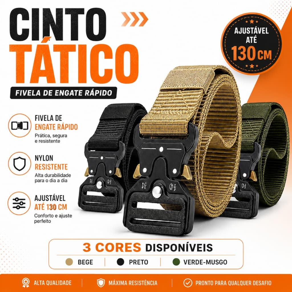 Cinto largo masculino de nylon com fivela de liga de zinco e sistema de liberação rápida