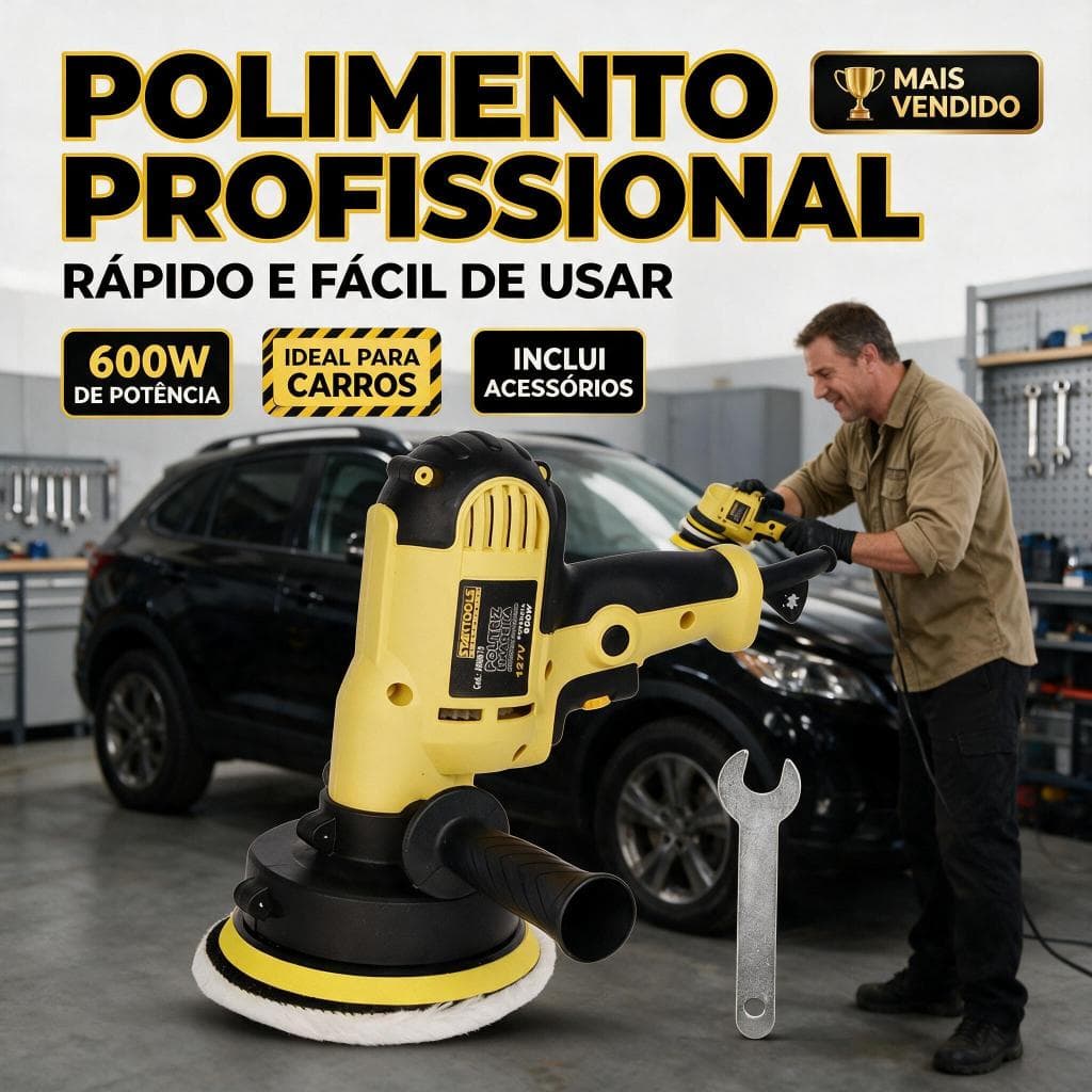 Politriz Lixadeira Automotiva Profissional 600W 127V Orbital com Velocidade Variável - Polimento de Carro, Moto e Móveis