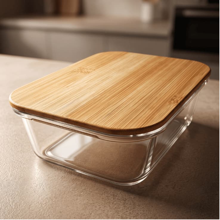 Pote Retangular Hermético Vidro Borossilicato 600ml 1040ml Tampa de Bambu Organizador de Cozinha