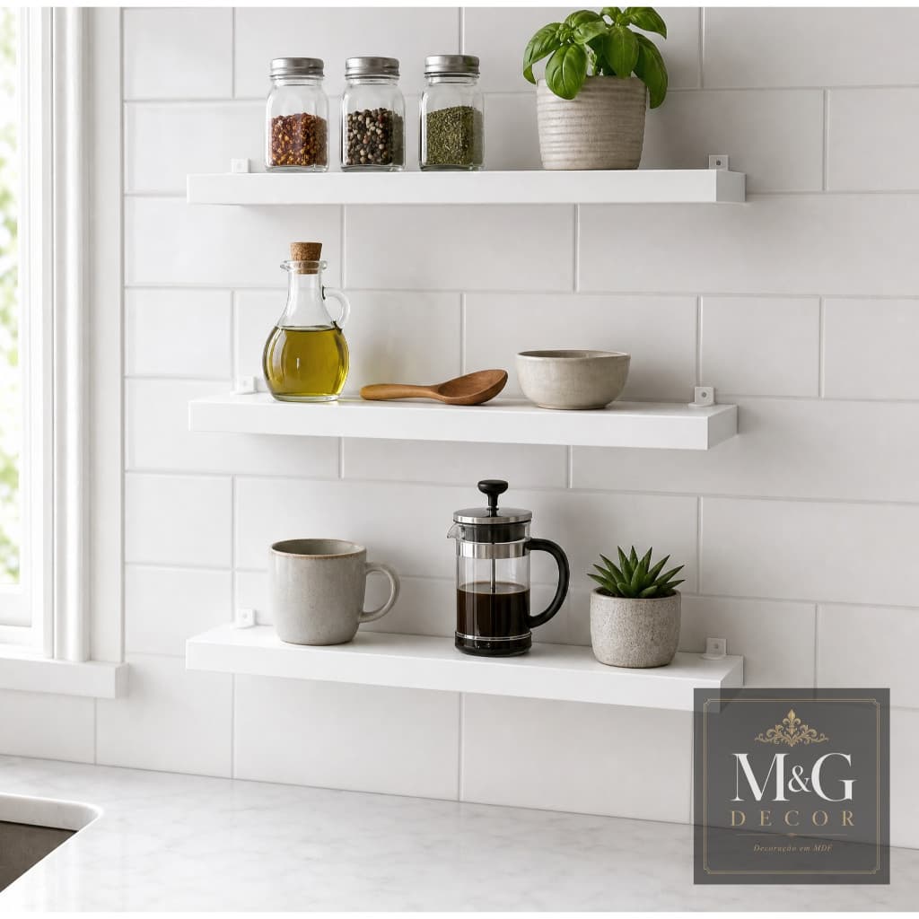 Kit 3 Prateleiras 40x10cm 100% MDF Luxo Nichos Sala Cozinha Banheiro Com Kit De Instalação