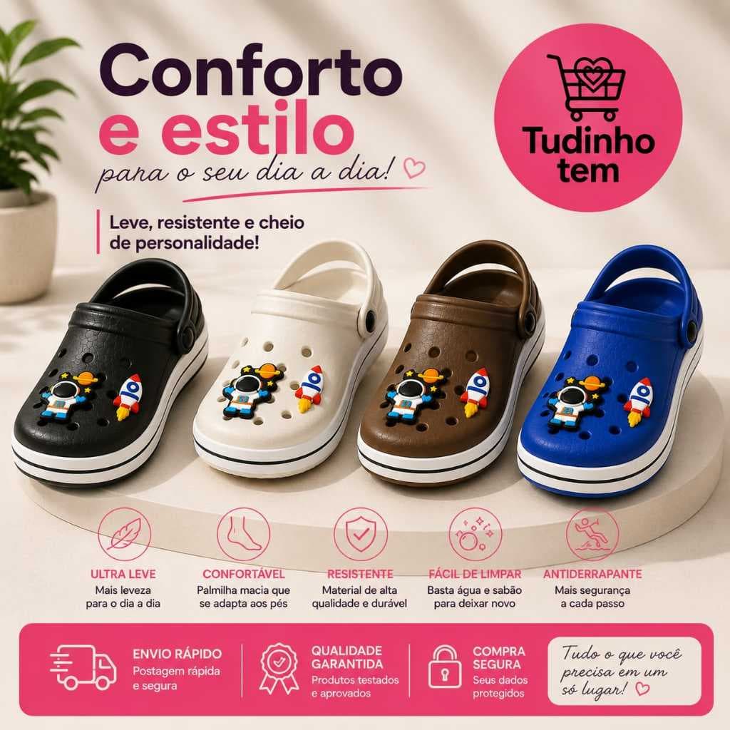 Sandália Babuche Infantil Astronauta,Super, Confortável, Leve e Antiderrapante, Menino