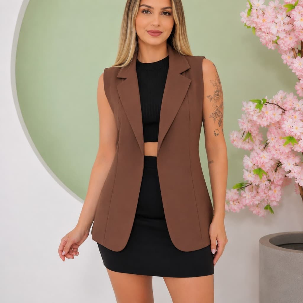 Colete Alfaiataria Feminino Longo Max Social Alongado Elegante