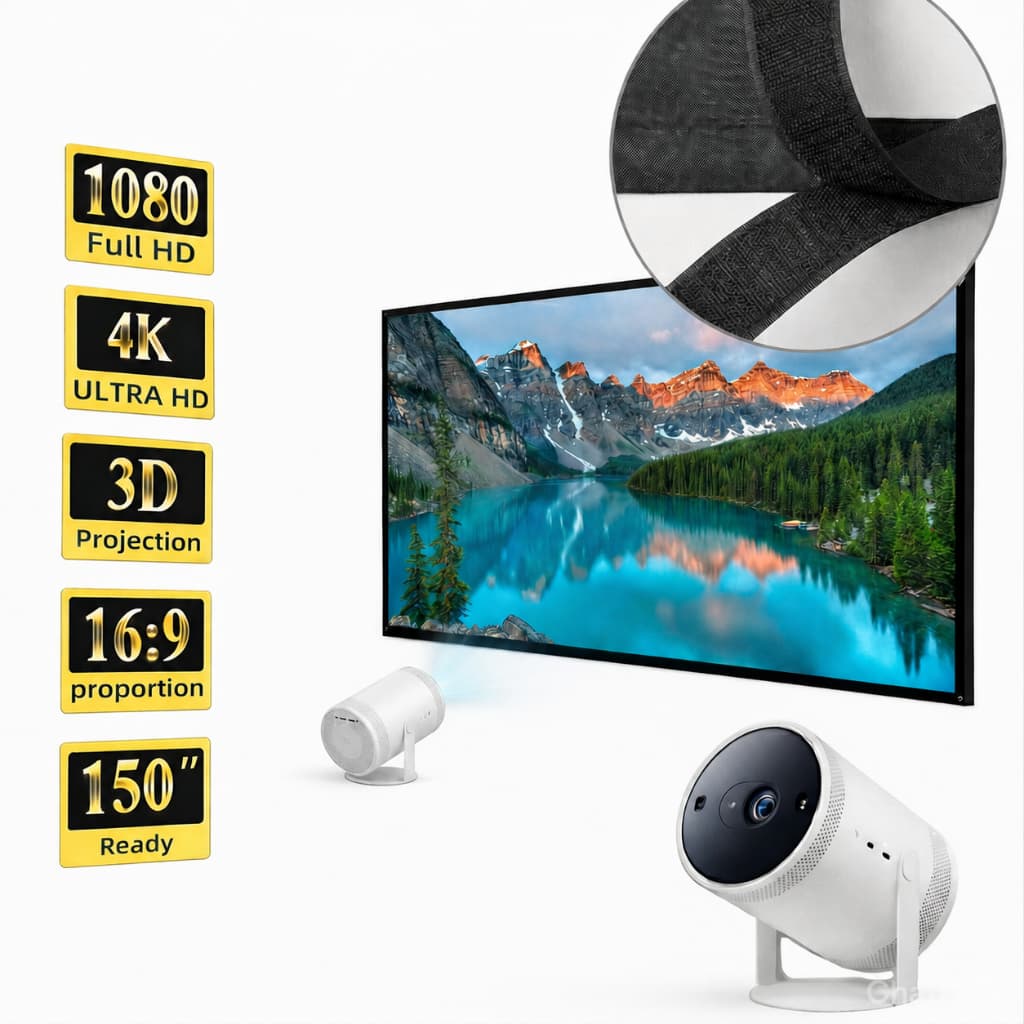 Tela Painel Projetor Velcro 150 Polegadas Cinza Reflexiva para Ambientes Internos e Externos