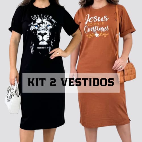 Kit 2 Vestidos Midi Feminino Algodão Premium Confortável com Fenda