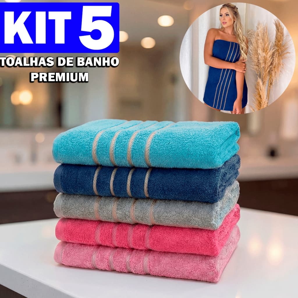 Kit 5 Toalha De Banho Grande e Grossa 100% Algodão Premium 70x130