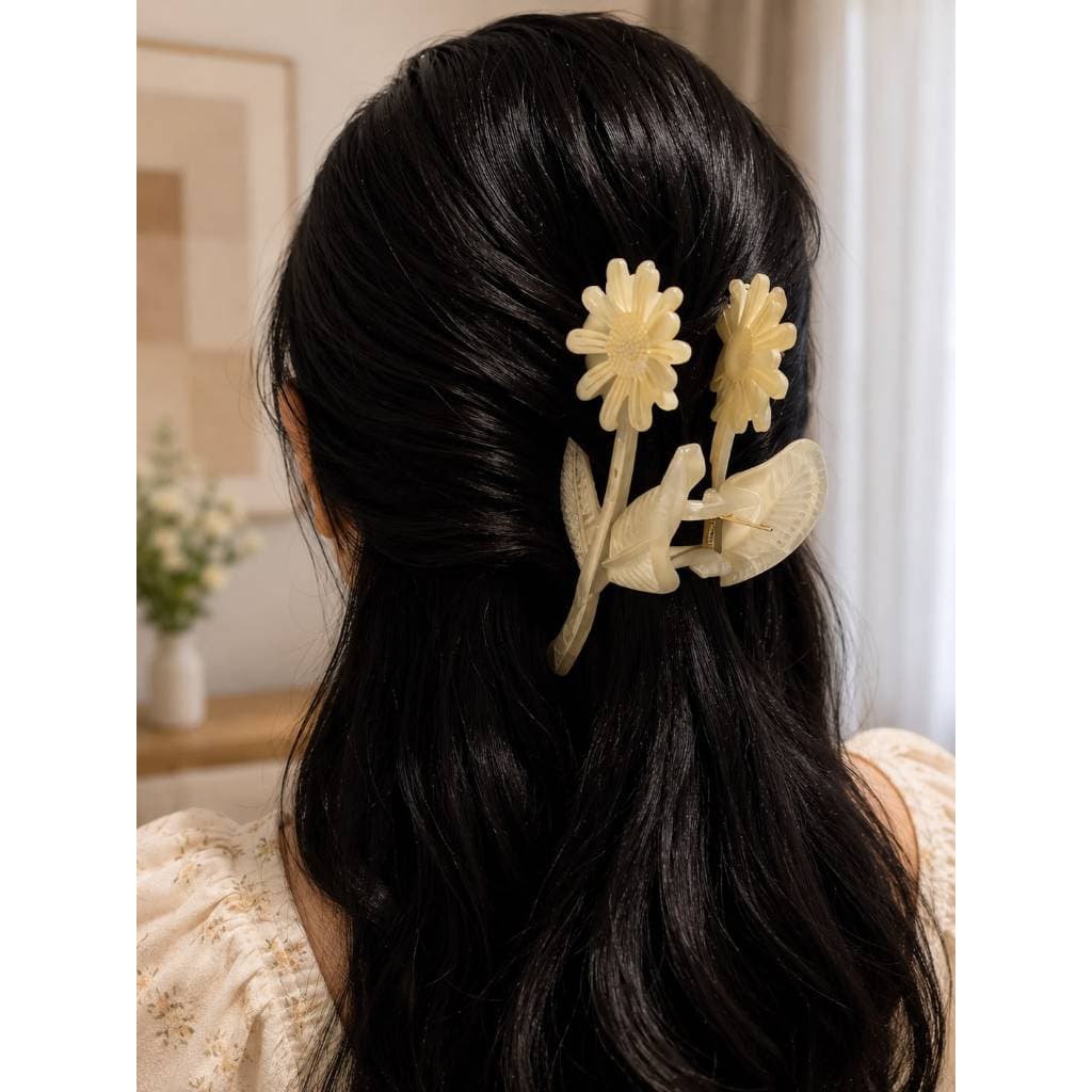 Kit 3 Prendedores de Cabelo Grande Feminino Floral Antiderrapante Fosco Premium Para Coque Cabelo Grosso e Fino