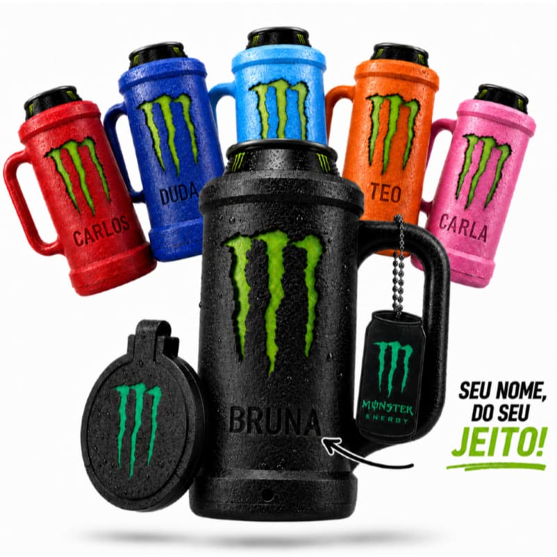 Kit Porta Lata Personalizável Para Energético Monster 473ml + Tampa + Chaveiro Abridor