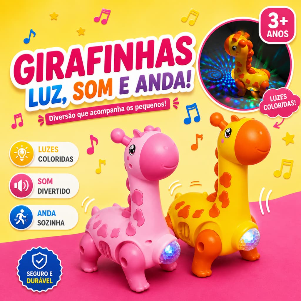 Brinquedo Girafa Elétrica Com Som Luz Movimento Infantil Bebê Educativo Animal Interativo Criança