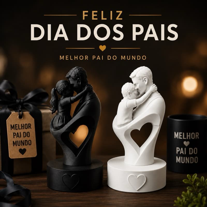 Estátua Pai e Filho Decorativa Presente Dia dos Pais Escultura Moderna Branco ou Preto