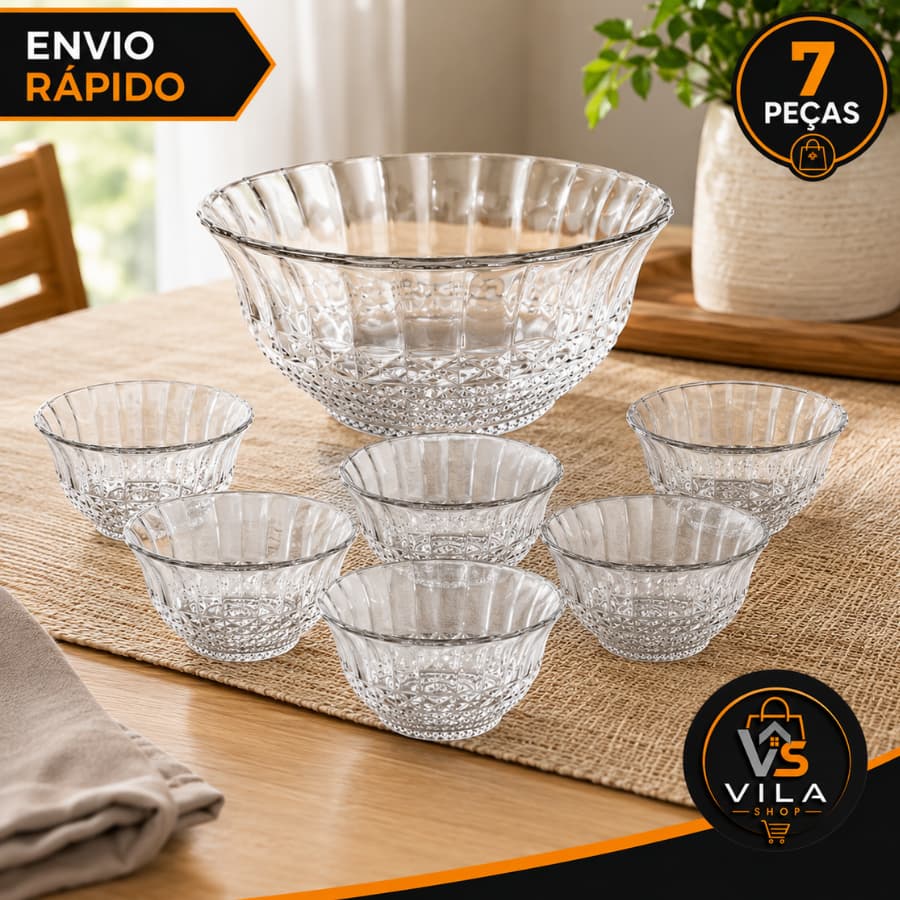 Conjunto Bowls Vidro Sobremesa Jogo 7 Peças Tigelas Transparentes