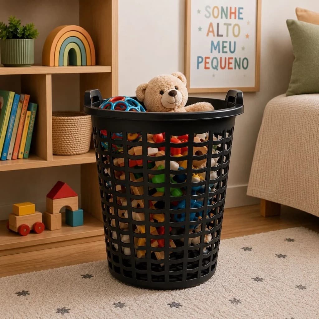 Cesto Telado Preto 30L – Organize com Estilo e Ventilação Ideal