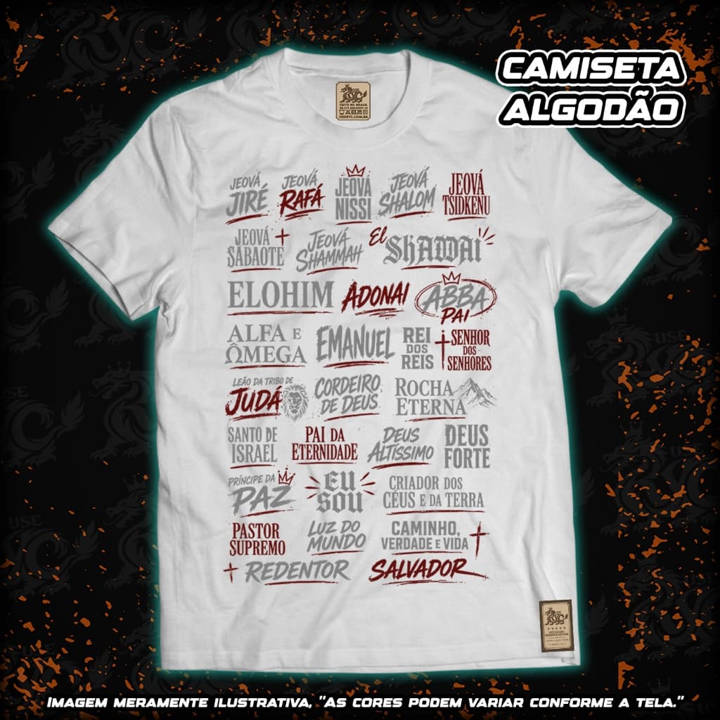 Camiseta Estampada Nomes de Deus V2 100% Algodão Unissex E2